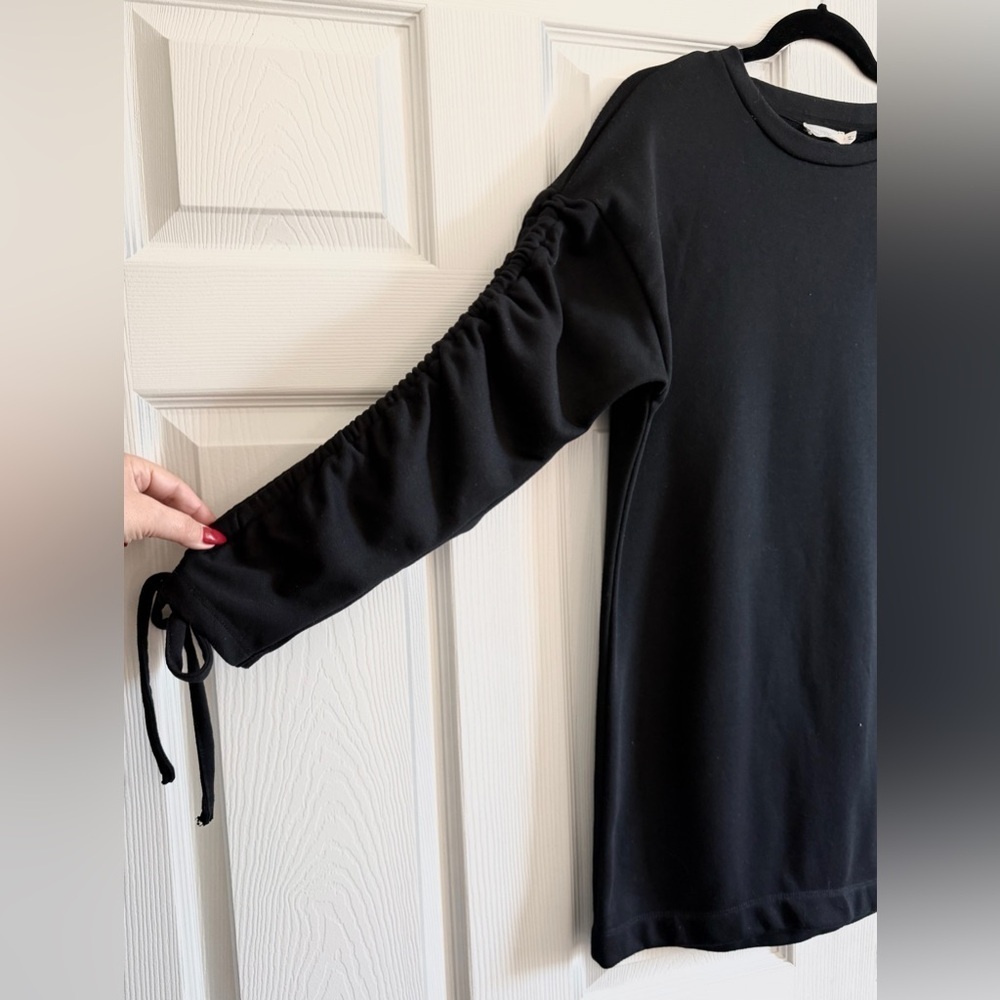 Lush Black Ruched Sleeve Sweatshirt Dress - Picture 3 of 3